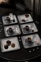 6-Piece Square Presentation Tray Set in Silver Color, Decorative Coffee, Chocolate and Treat Serving Tray Set 21.5X21.5 cm