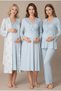 Women's Blue Patterned Lace Long Sleeve Dressing Gown Maternity Nightgown Pajama Set - 2