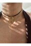 Leather Steel Pendant Ring Choker