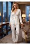 Lace Detailed Ecru Luxury Pajama Set - 2