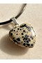 Spotted Dalmatian Jasper Natural Stone Heart Cut Leather Cord Necklace - 2