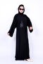 Premium Nida Abaya with Leather Cut Floral Appliqué and Beaded Handwork Outline - 8