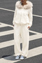 Muchi Ecru Fur Hooded Oversize Premium Kangaroo Pocket 3 Thread Thick Sweatshirt Tracksuit Set - 4