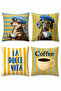 Coffee Shop Dogs Patterned 4-Piece Throw Pillow Cover Set - 3
