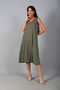 Women's V-Neck Front Trimmed Pique Fabric Sleeveless Oversize Midi Dress