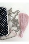 18x18 cm black linen vintage bag with rococo rose detail, 100% hand embroidered. - 3