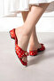 Algero Red Satin Polka Dot Women's Slippers with Gold Drop Accessories and Short Heels - 4