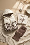 Girl's Leopard Patterned Inflatable Vest 3-Piece Combination Set - Ecru & Coffee Shades - Stylish with Bow Detail - 2