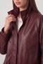Women's Vintage Long Oversize Zippered Clamshell Pocket Burgundy Leather Jacket - 5