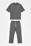 Men's Oversize Two-Thread Short-Sleeved and Elastic-Waisted Sweatpants Set - 3