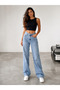 Ice Cream Color High Waist Back Pocket Ribbon Detail Jeans/Denim Pants - 4