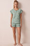 Green Floral Patterned Bürümcük-Krınkıl Shorts Pajama Set 26120175 - 2