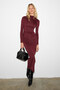 Eflour Women's High Neck Drawstring Detailed Stretchy Fabric Long Burgundy Dress - 6