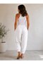 Women's Muslin Pleated Trousers, Comfortable Fit, Elastic Waist, Lace-Up, Pocketed, Casual Trousers - 7
