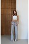 Women's Gray Wide Leg Jean Trousers with Low Waist and Reverse Belt Detail - 4