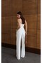 Women's Ecru Jean Jumpsuit with Rope Straps, Zipper Back, Wide Legs - 6