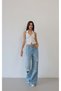 Women's Light Blue Lasered Baggy Jean Trousers High Waist Laser Cut Ripped Detailed Wide Leg - 5