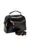 Women's Leather Look Three-Compartment Crossbody Black Hand and Shoulder Bag - 5