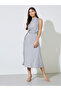 Grey Solid Buckle Embellished Waist A-Line Midi Dress - 2