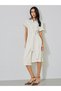 Cream Sloid Tie-Up Detail Short Cap Sleeves Shirt Midi Dress - 3