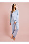 Blue Contrast Trims Bow Detail Blouse and Pants Pyjama Set - 2