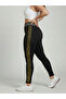 Plus Size Black High Waist Leggings with Gold Greek Rhinestone Embellishments - 3
