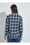 Navy Blue Checked Long Sleeves Oversized Shirt - 6