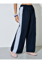 Navy Blue Contrast Side Panel Wide Leg Joggers - 2