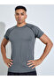 Charcoal Solid Raglan Sleeves Contrast Stitch Running T-Shirt