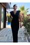 Black Collared Degaje Long Dress