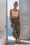 Khaki Embroidered Pocketed Elastic Waist Shalwar Leg Casual Linen Look Woven Trousers 90 68 - 6