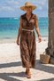 Italian Brown Shirt Collar Sleeveless Skirt Ruffle Belted Embroidered Silk Woven Dress 123 56 - 3