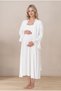 Women's Ecru Flounce Sleeve Scallop Lace Maternity Nightgown Set with Robe - 4