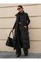 Women's Black Stand-Up Collar Double-Pocketed Long Puffer Vest with Belt - 2