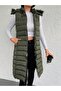Women's Khaki Fur-Lined and Detachable Hooded Double-Pocketed Puffer Vest - 3