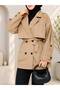 Button Detailed Belted Oversized Short Bondite Trench Coat - 3