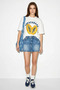 Women's Crew Neck Papaya Printed Oversize Cotton t Shirt White