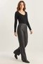 Women's High Waist Faux Leather Palazzo Black Trousers - 3