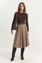 Women's Pleated Detailed Midi Length Belted Milk Brown Skirt