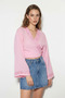 Women's Embroidered Tie-Dye Detailed Wide-Sleeve Muslin Dusty Pink Kimono Blouse - 4