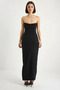 Women's Strapless Maxi Black Dress with Floral Accessories and Slit Detail - 7