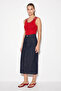 Women's Stone Embellished Crew Neck Thick Strap Ribbed Red Blouse - 2