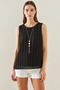 Women's Pleated Black Blouse with Metal Pendant Accessories and Thick Straps - 7