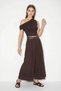 Women's High Waist Belted Pleated Detailed Wide Leg Bitter Brown Skirt Trousers - 4