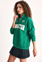 Women's Embroidered Half-Zip Polo Collar Embroidered Oversize Green Sweatshirt - 4