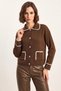 Women's Polo Collar Pocket Detailed Shepherd Stitched Knitwear Bitter Brown Cardigan - 4