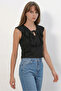 Women's V-Neck Ruffled Black Blouse - 3