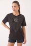 Women's Crew Neck Short Sleeve Beaded Stone Printed Loose t Shirt Black - 8