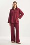 Women's Button Detailed Polo Collar Relaxed Fit Modal Claret Red Top and Bottom Set - 2