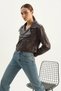 Women's Oversized Crop Jacket with Wide Pocket Detail and Belt in Bitter Brown - 6